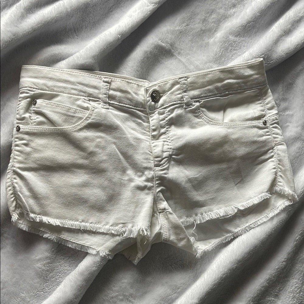 Liu Jo Off-White Frayed Jean Shorts